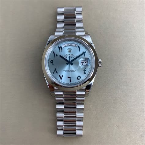 rolex day-date 40mm ice blue arabic dial platinum watch|platinum day date arabic dial.